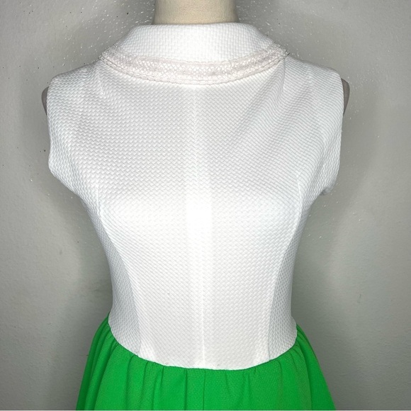 VINTAGE 1960s Mini Dress A-Line Skater Green White Vtg 60s Mod - Picture 3 of 10